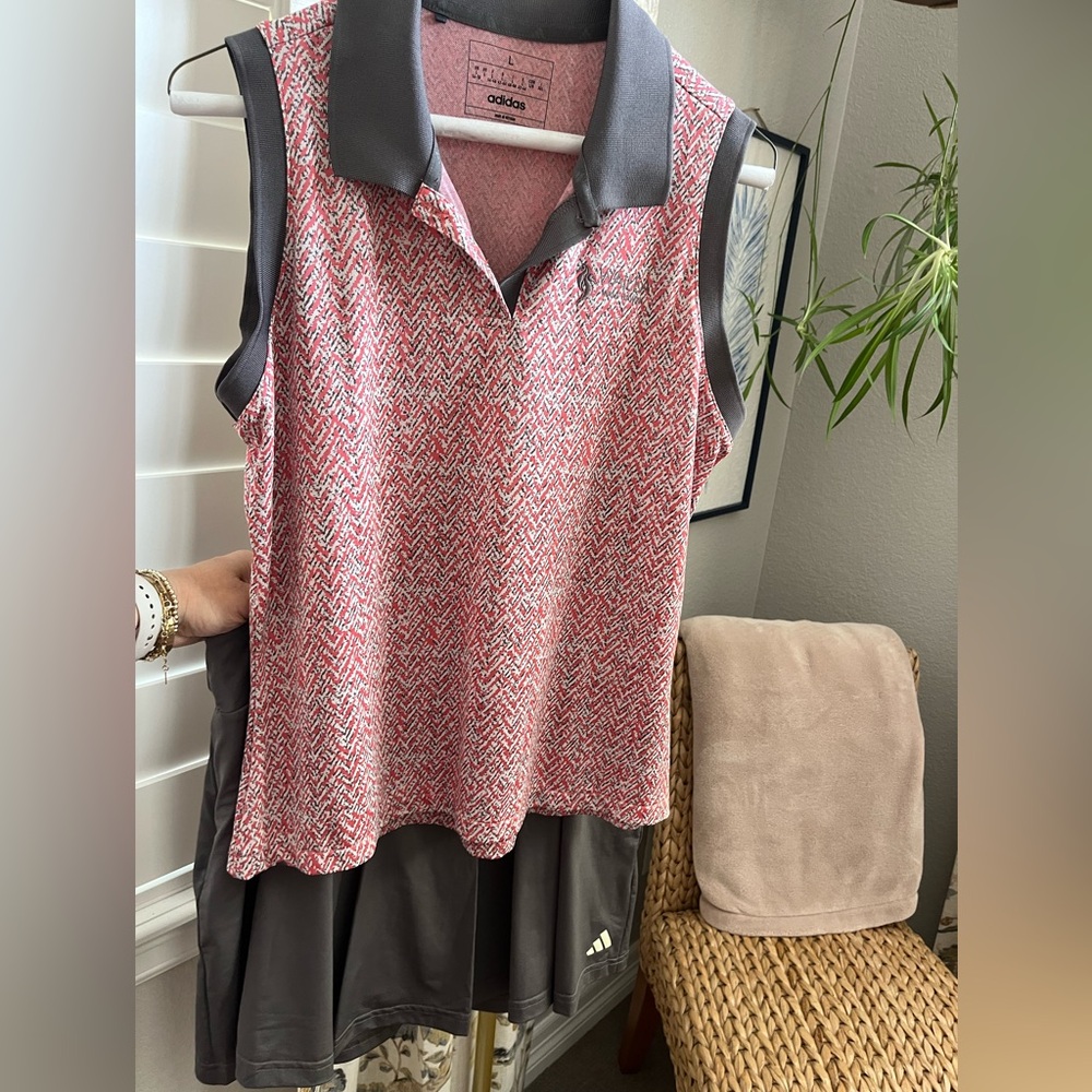 Adidas Women's Pink and Grey Golf Tank Top and Matching Skort Large Wailea